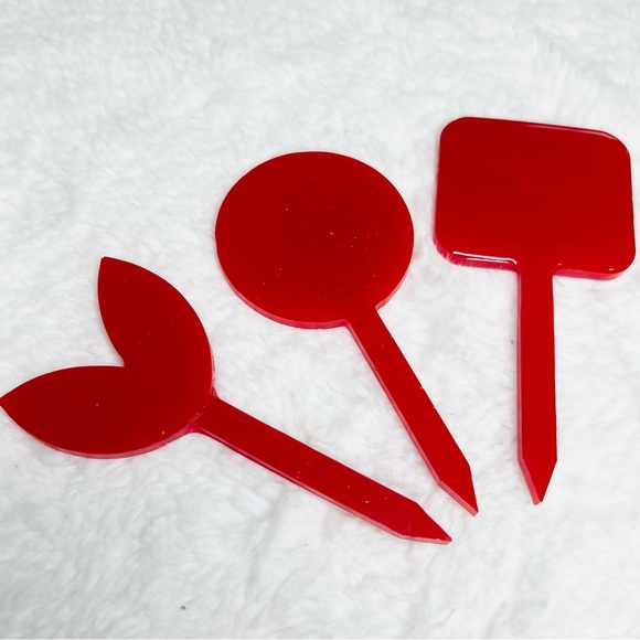 Set of 3 Red Plant Markers Hand Crafted Resin Gift Set Cake Toppers - Picture 2 of 6